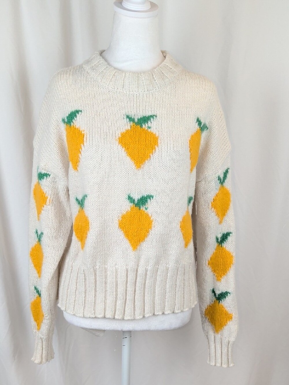 EUC Daisy Street White Lemon Knit Crop Sweater M - Picture 2 of 13